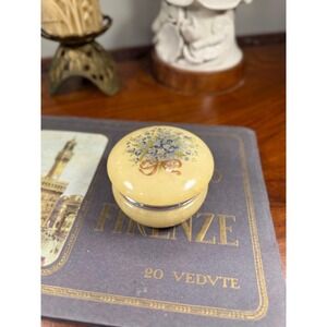 Vintage Alabaster Trinket Box • Forget-Me-Not Floral Stone Jewelry Box